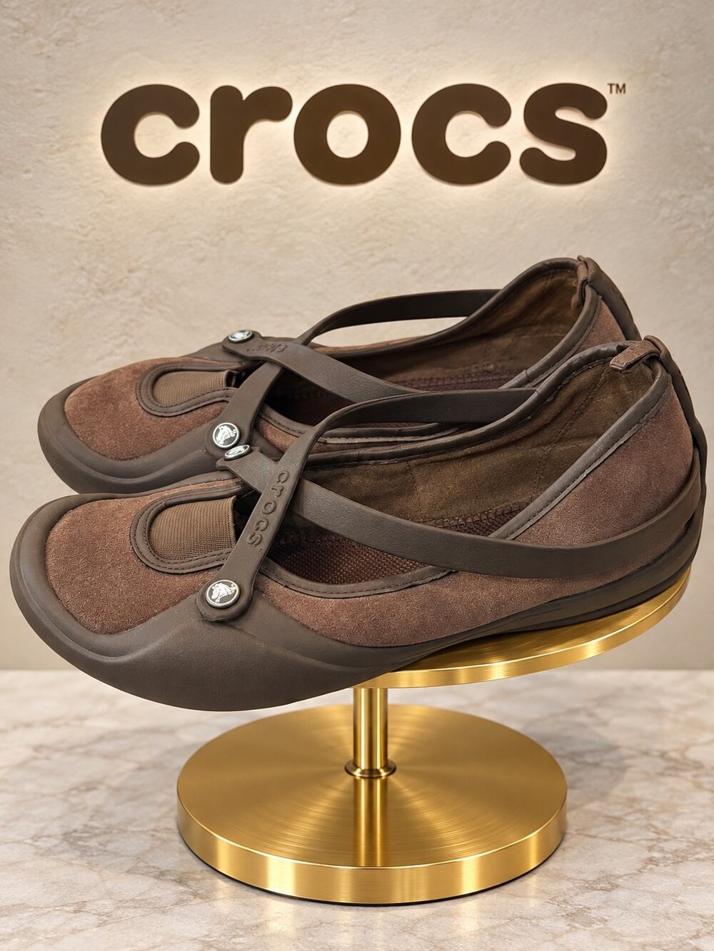Crocs Celeste Brown Suede Mary Jane Criss Cross Flats Women’s Size 9